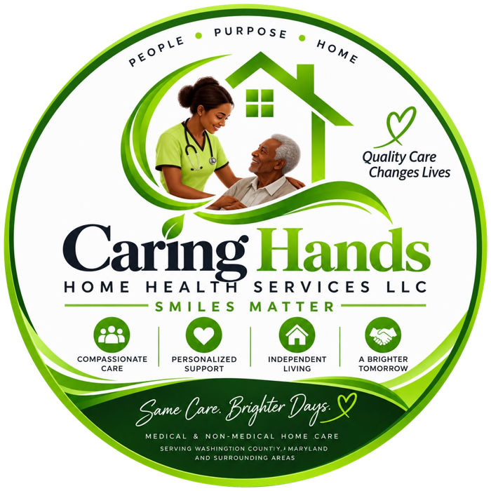 Caring Hands seal — People, Purpose, Home. Same Care. Brighter Days.