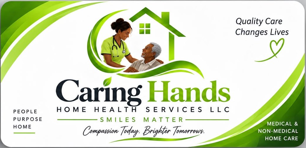 Caring Hands business card — Compassion Today. Brighter Tomorrows.